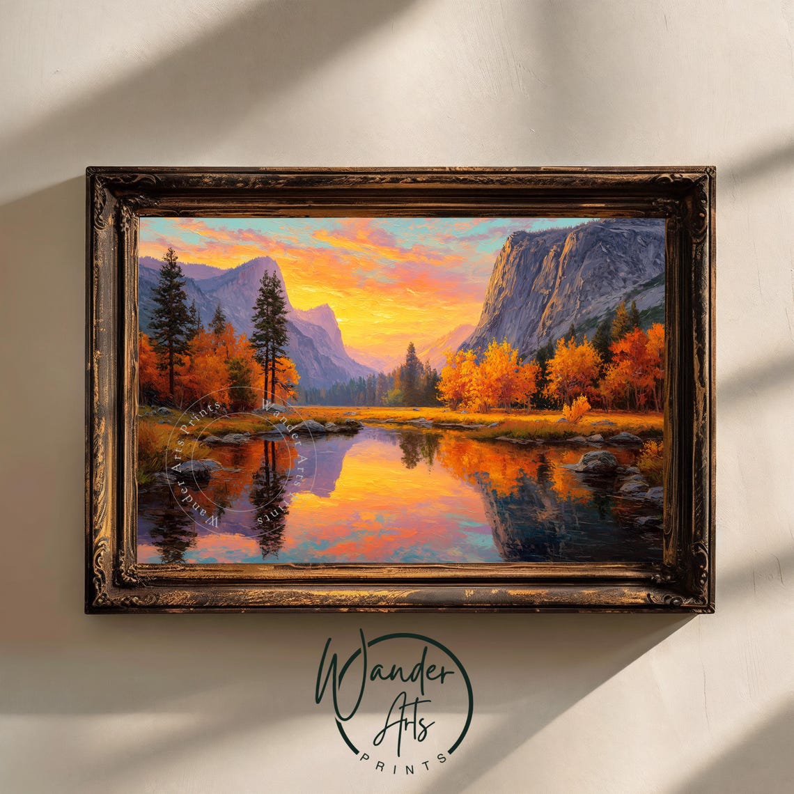 Sweeping Mountain Valley At Sunset Vibrant Fall Landscape Art Rustic Autumn Scene Wall Decor Moody Nature Painting 936