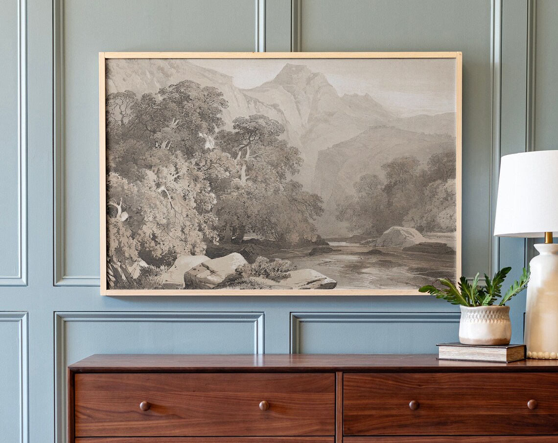 Black And White Vintage Living Room Wall Art Print