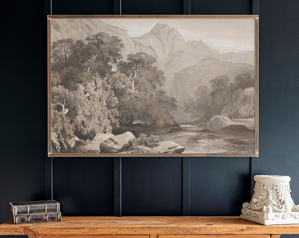Black And White Vintage Living Room Wall Art Print - Image 3