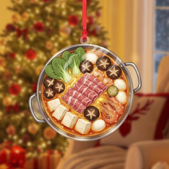 Hot Pot Christmas Ornament Asian Food Beef Shrimp Mushroom Festive Decor Poster