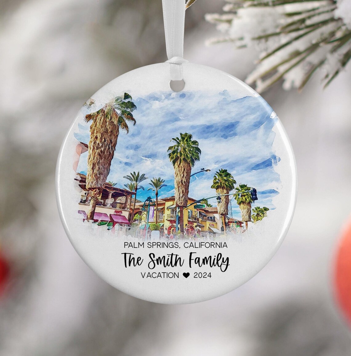 Palm Springs Watercolor Ornament Travel Poster
