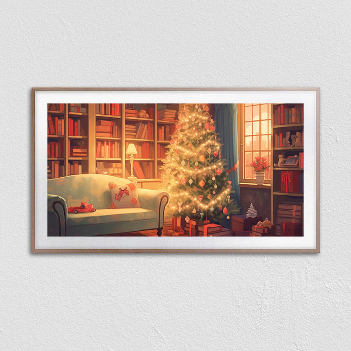 Cozy Christmas Library With Glowing Tree And Bookshelves Poster - Image 3