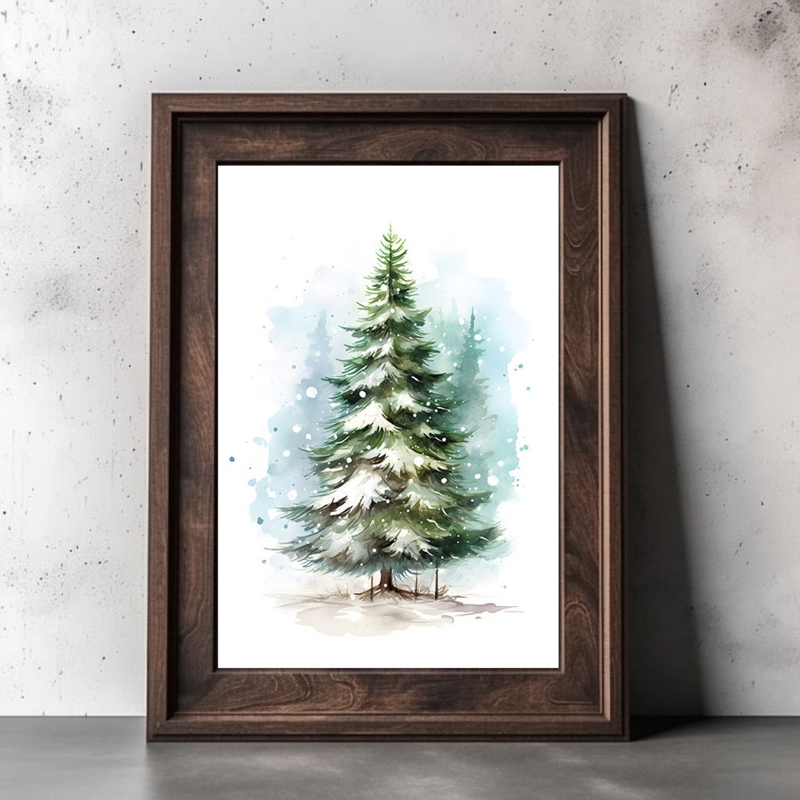Watercolor Snow Covered Pine Tree On Light Blue Winter Poster - Image 3
