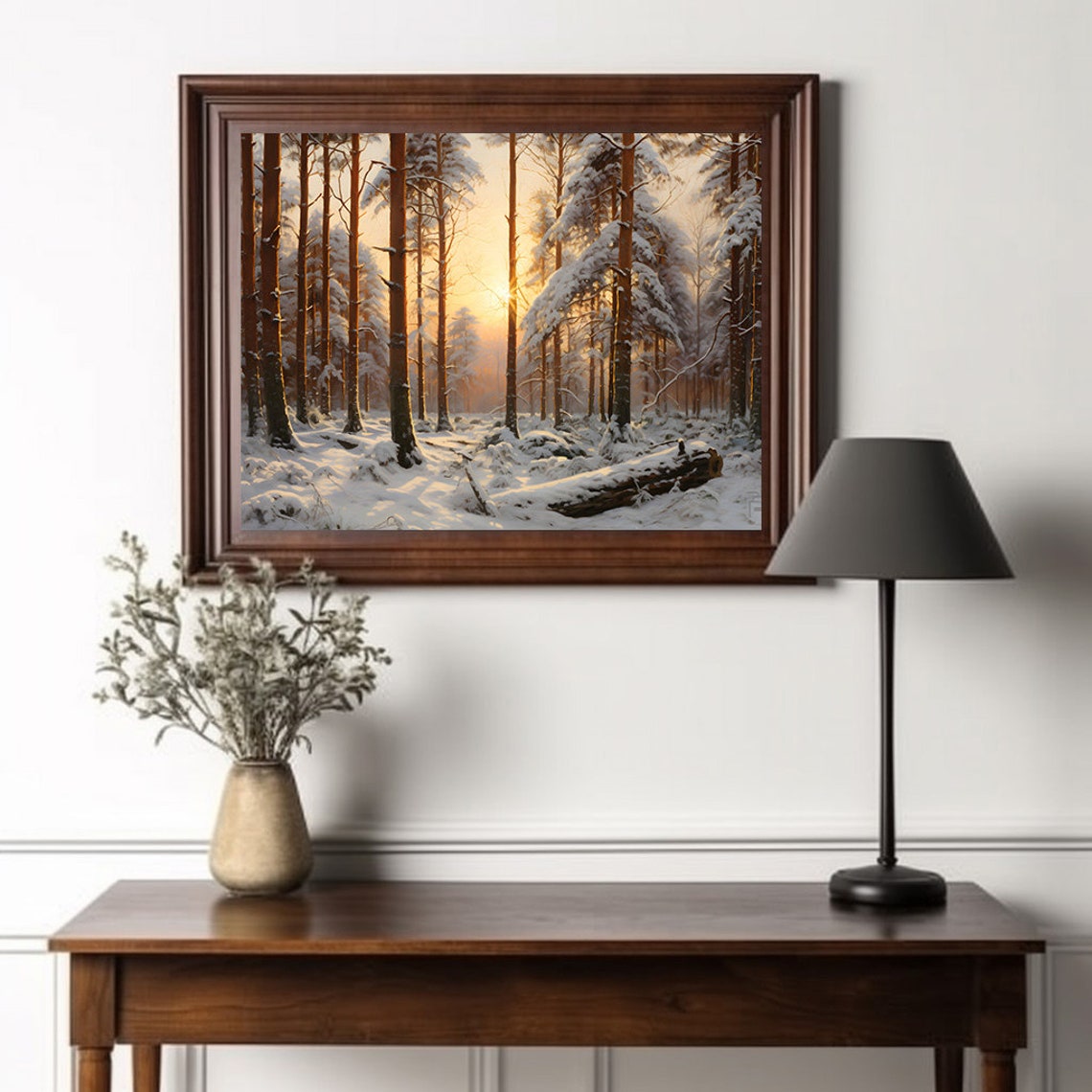 Golden Sunrise Over Snowy Pine Forest On Winter Morning Poster - Image 2