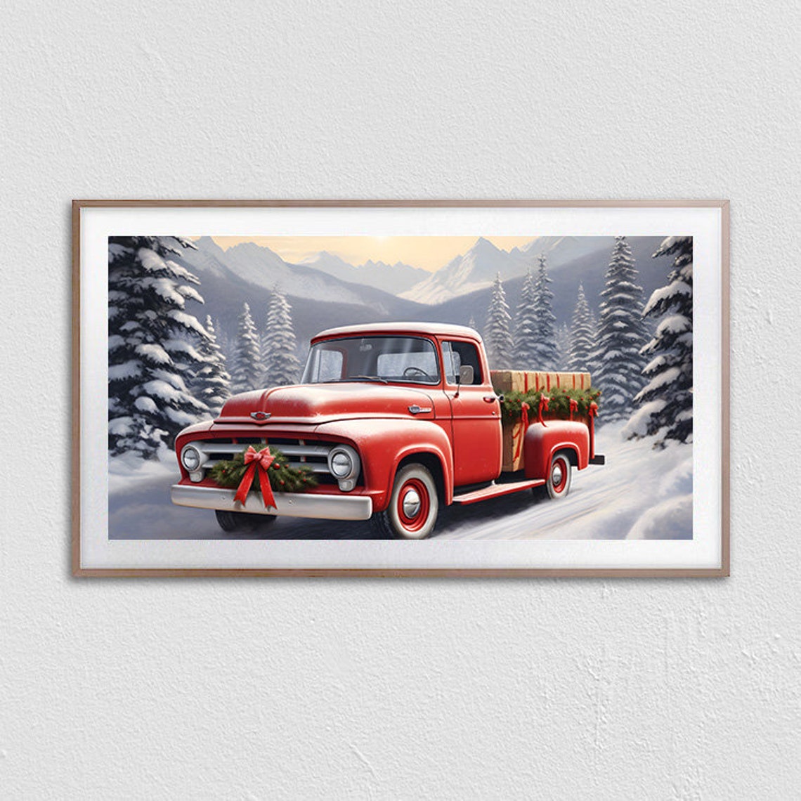 Christmas Red Pickup Truck Tv Art Vintage Holiday Frame Tv Art Christmas Season Art Instant Art Art For Frame Tv - Image 3