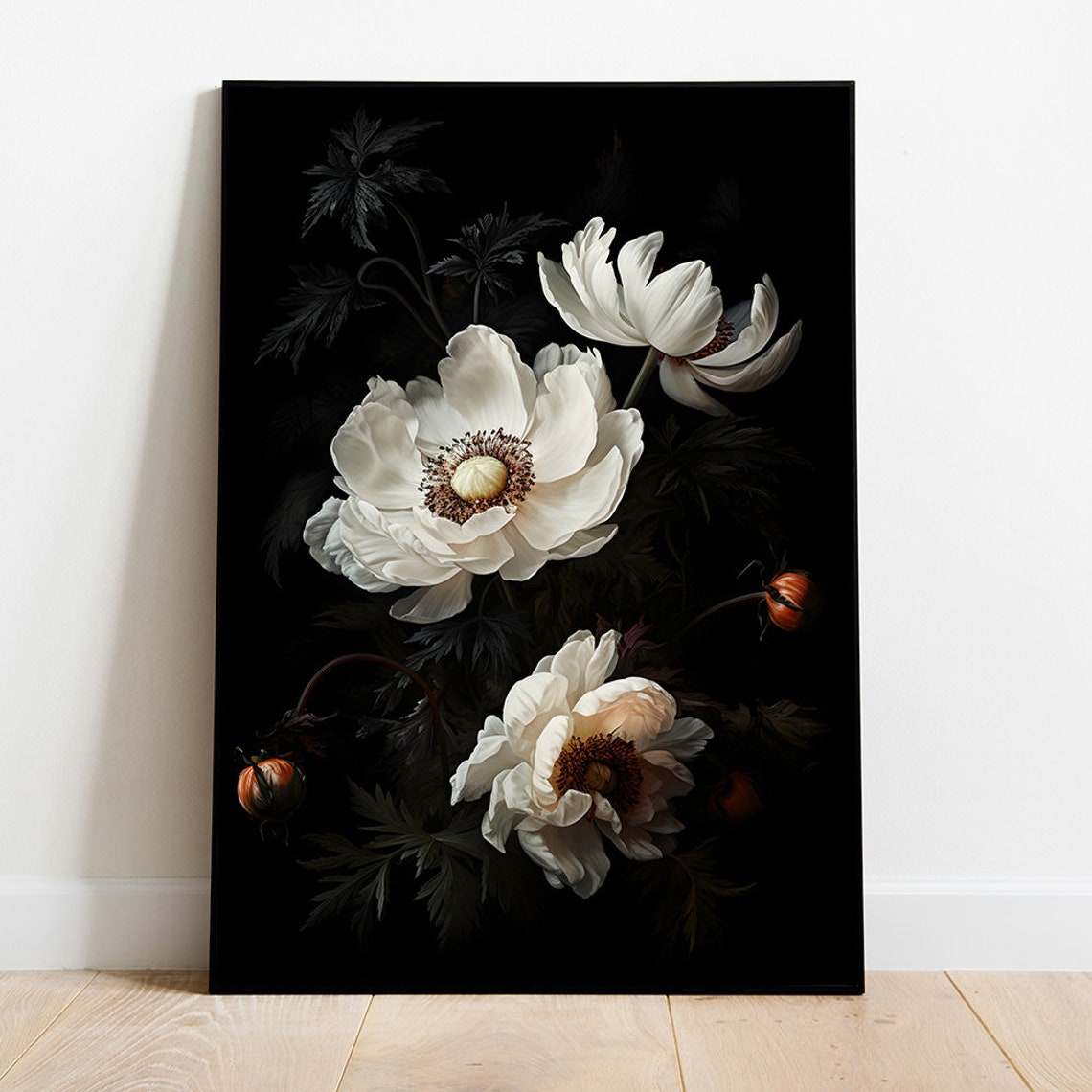 Moody Flower Art Vintage Flower Print Floral Still Life Moody Floral Art Dark Academia Print Antique Oil Painting