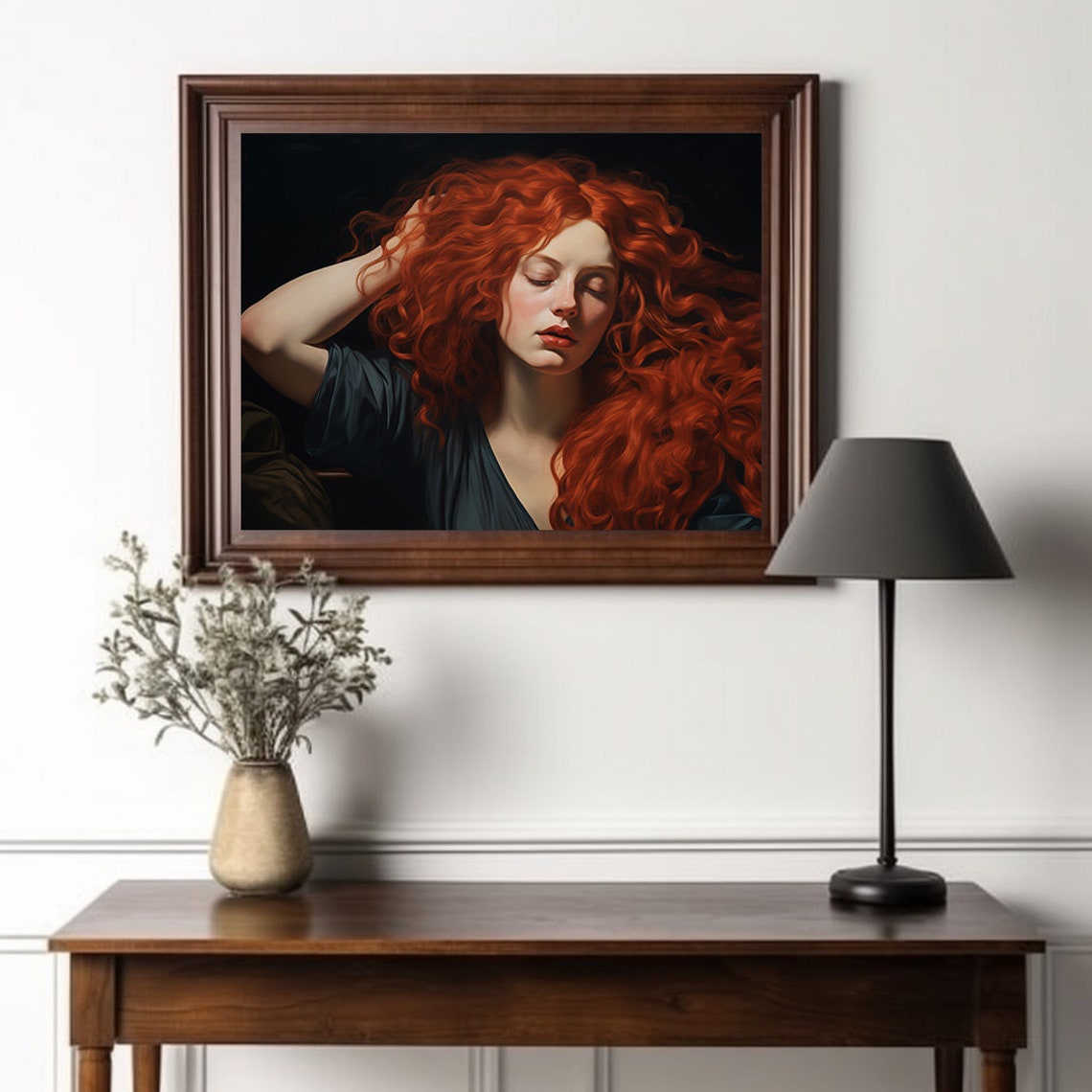 Victorian Woman Painting Red Hair Art Woman Painting Wall Art Vintage Portrait Painting Dark Academia - Image 2