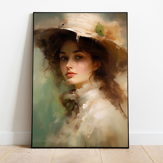 Dreamy Victorian Woman In Wide Brim Hat Impressionist Poster