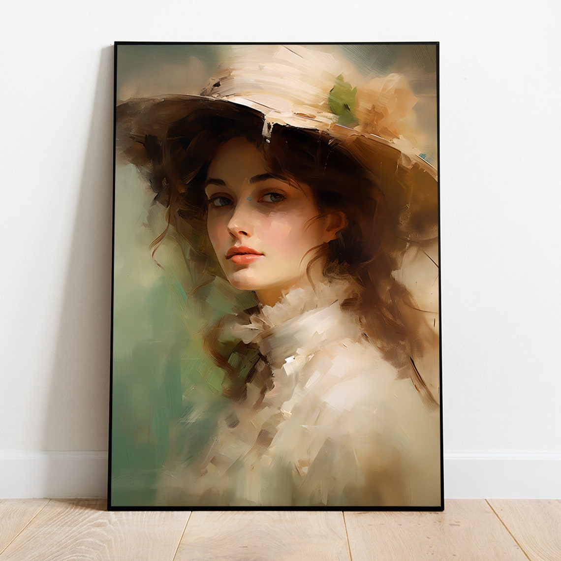 Dreamy Victorian Woman In Wide Brim Hat Impressionist Poster