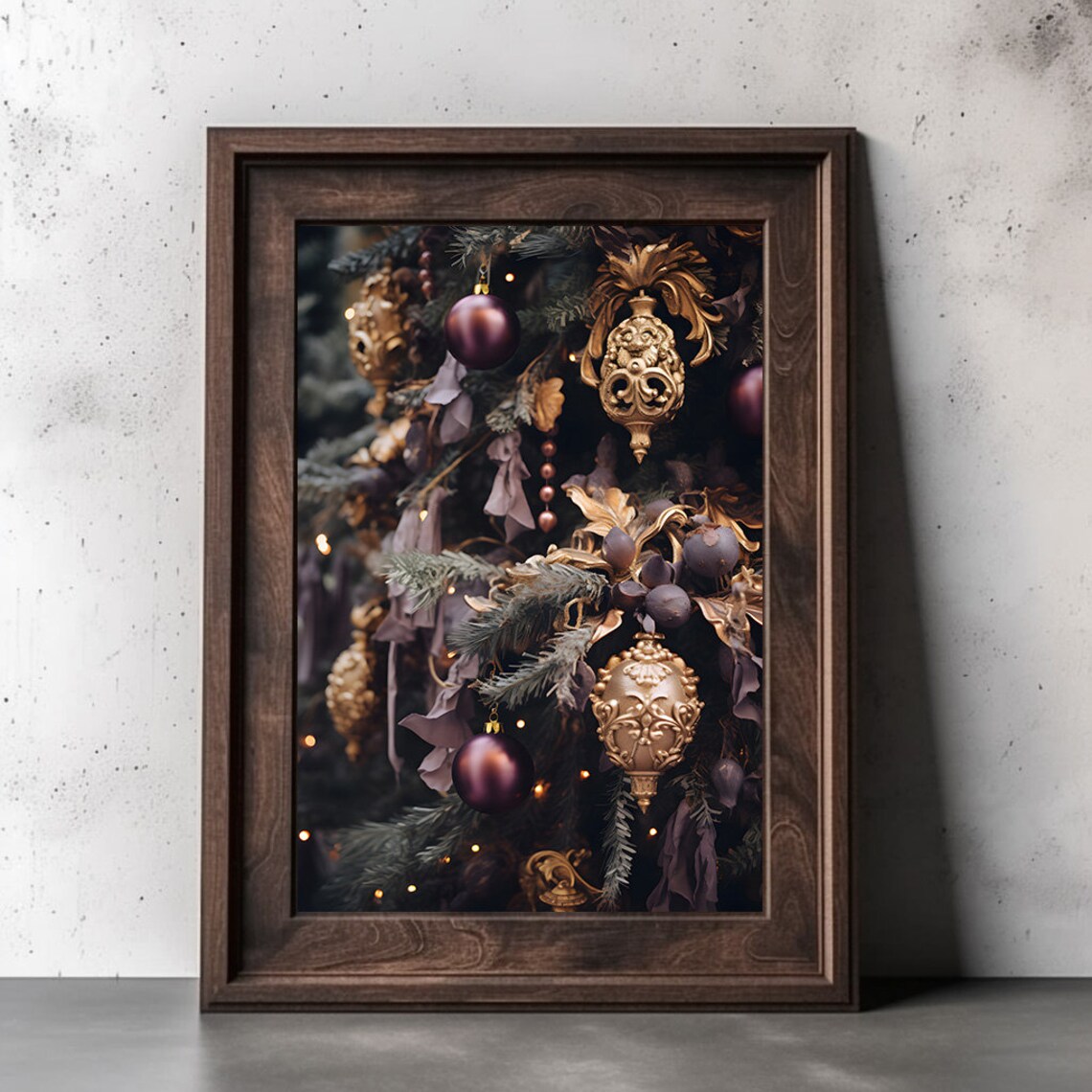Luxurious Dark Christmas Tree With Purple Gold Ornaments Poster - Image 3