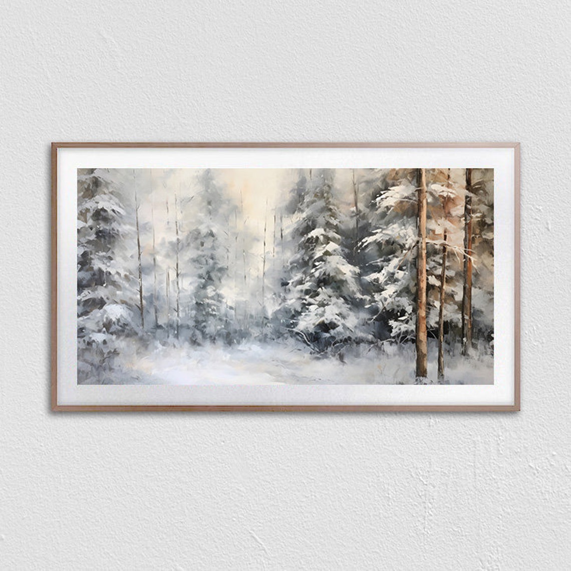 Soft Watercolor Snowy Pine Forest In White And Grey Winter Poster - Image 3