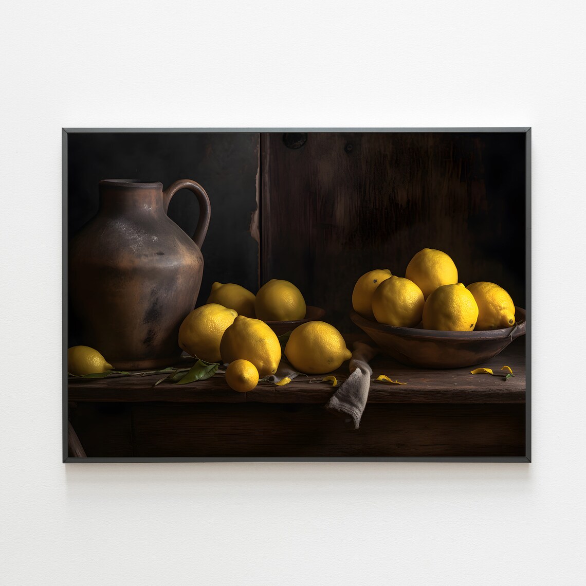 Lemon Art Wall Art Moody Lemons Still Life Print Kitchen Decor Farmhouse Kitchen Lemon Art