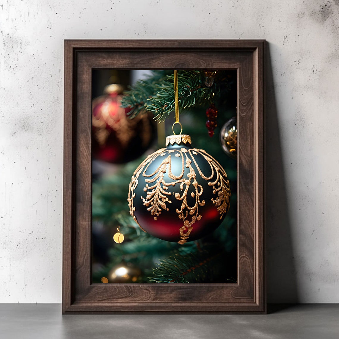 Black And Gold Glitter Christmas Bauble Close Up Detail Poster - Image 3