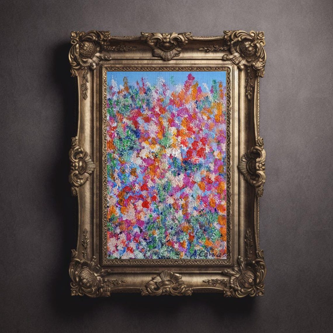 Colorful Abstract Flower Field Impasto Texture Multicolor Wall Art - Image 3