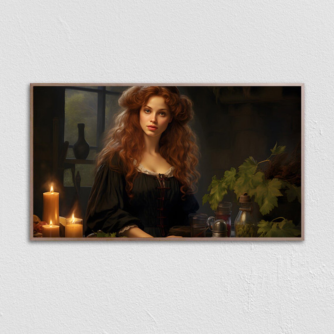 Red Haired Witch Candlelit Vintage Oil Painting Alchemist Poster