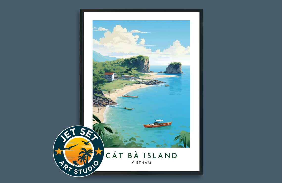 Cat Ba Island Vietnam Tropical Beach Bay Vintage Travel Poster