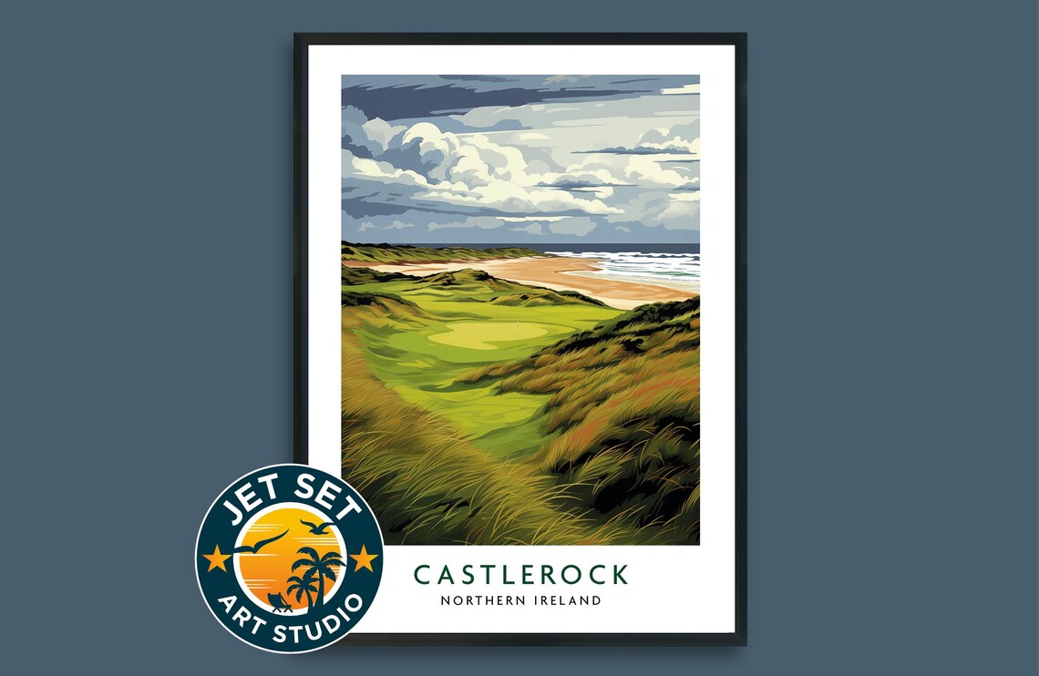 Castlerock Golf Course Vintage Travel Poster Northern Ireland Links Coastline