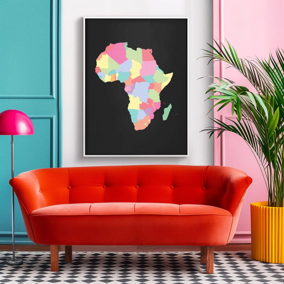 Africa Pastel Country Map Black Background Modern Decor Poster - Image 4