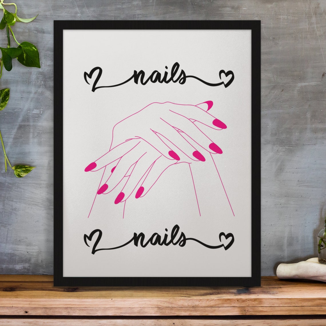 Nails Script Heart Line Art Hands Pink Manicure Salon Decor Poster - Image 2