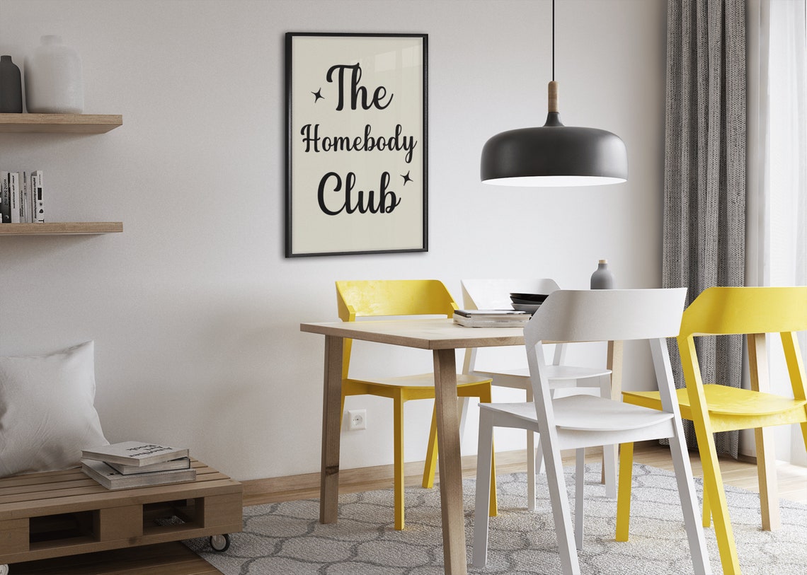 The Homebody Club Script Funny Introvert Gift Cream Wall Poster - Image 7