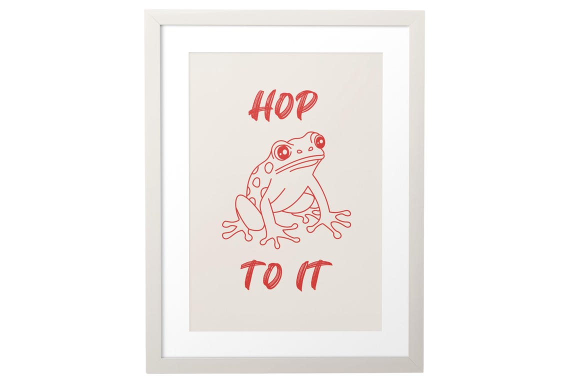 Hop To It Cute Red Frog Line Art Minimalist Motivational Poster - Image 5