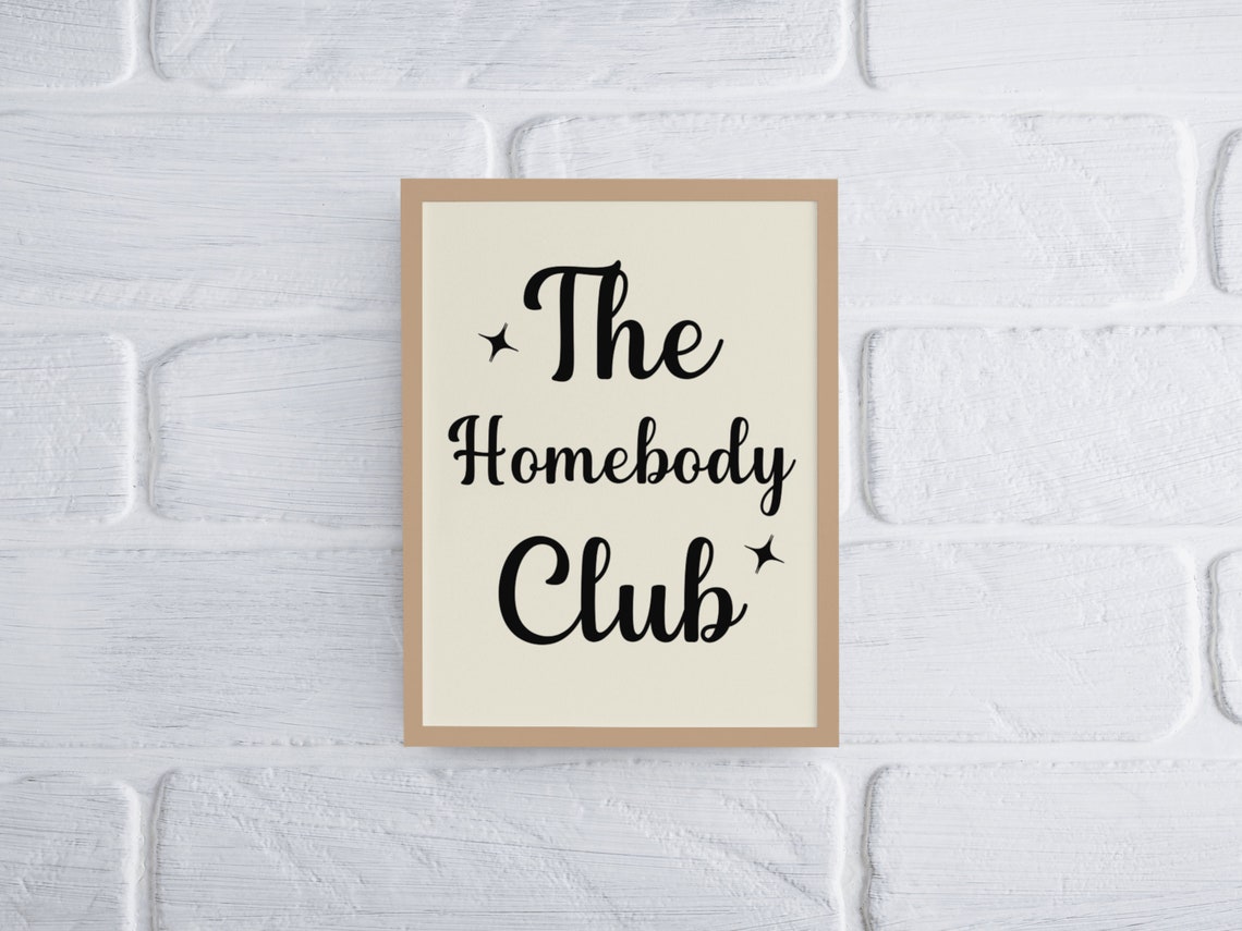 The Homebody Club Script Funny Introvert Gift Cream Wall Poster - Image 6