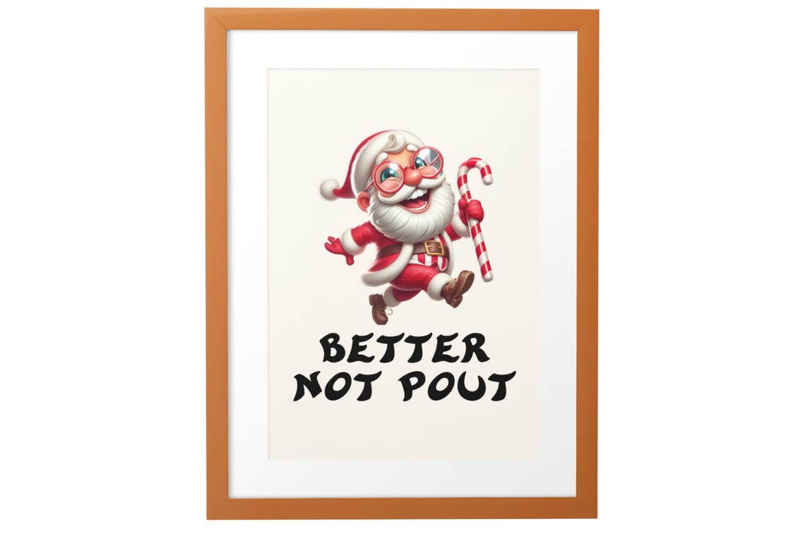 Better Not Pout Cute Santa Claus Candy Cane Christmas Poster - Image 3