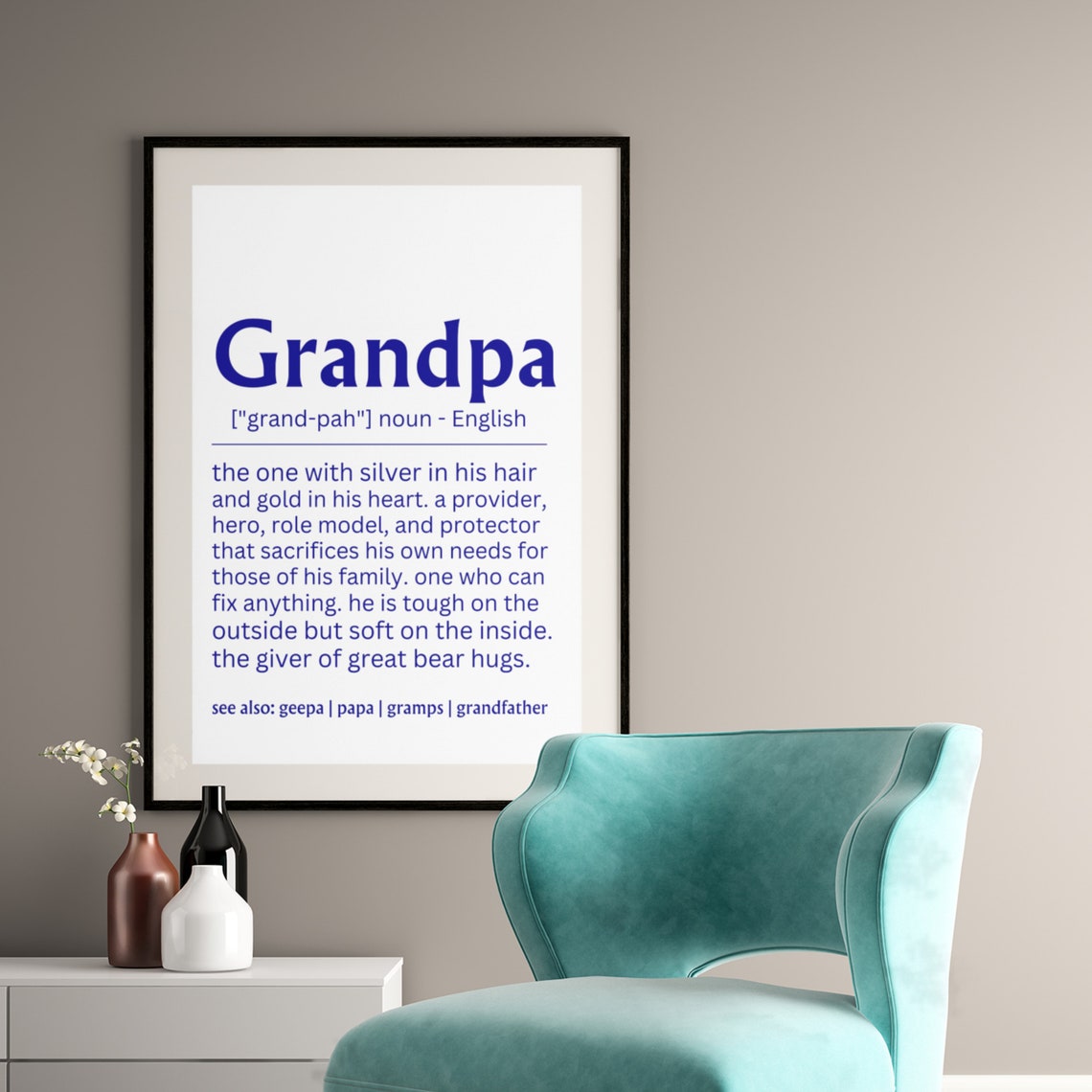 Grandpa Definition Sign Fathers Day Gift Blue Family Wall Poster - Image 4
