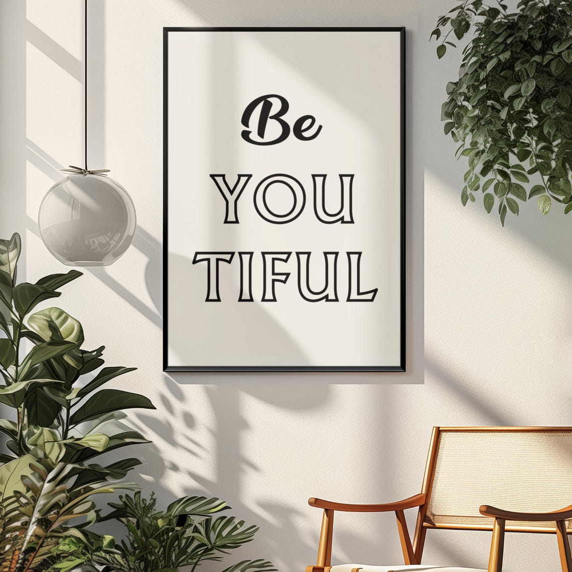 Be You Tiful Minimalist Typography Motivational Quote Poster