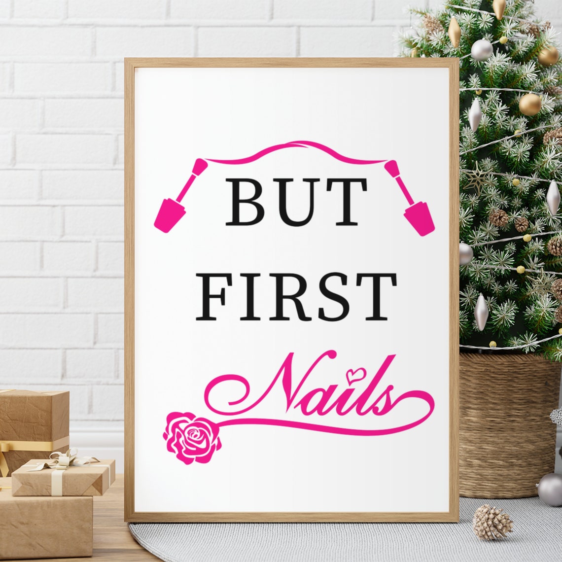 But First Nails Rose Script Pink Manicure Salon Quote Decor Poster - Image 2