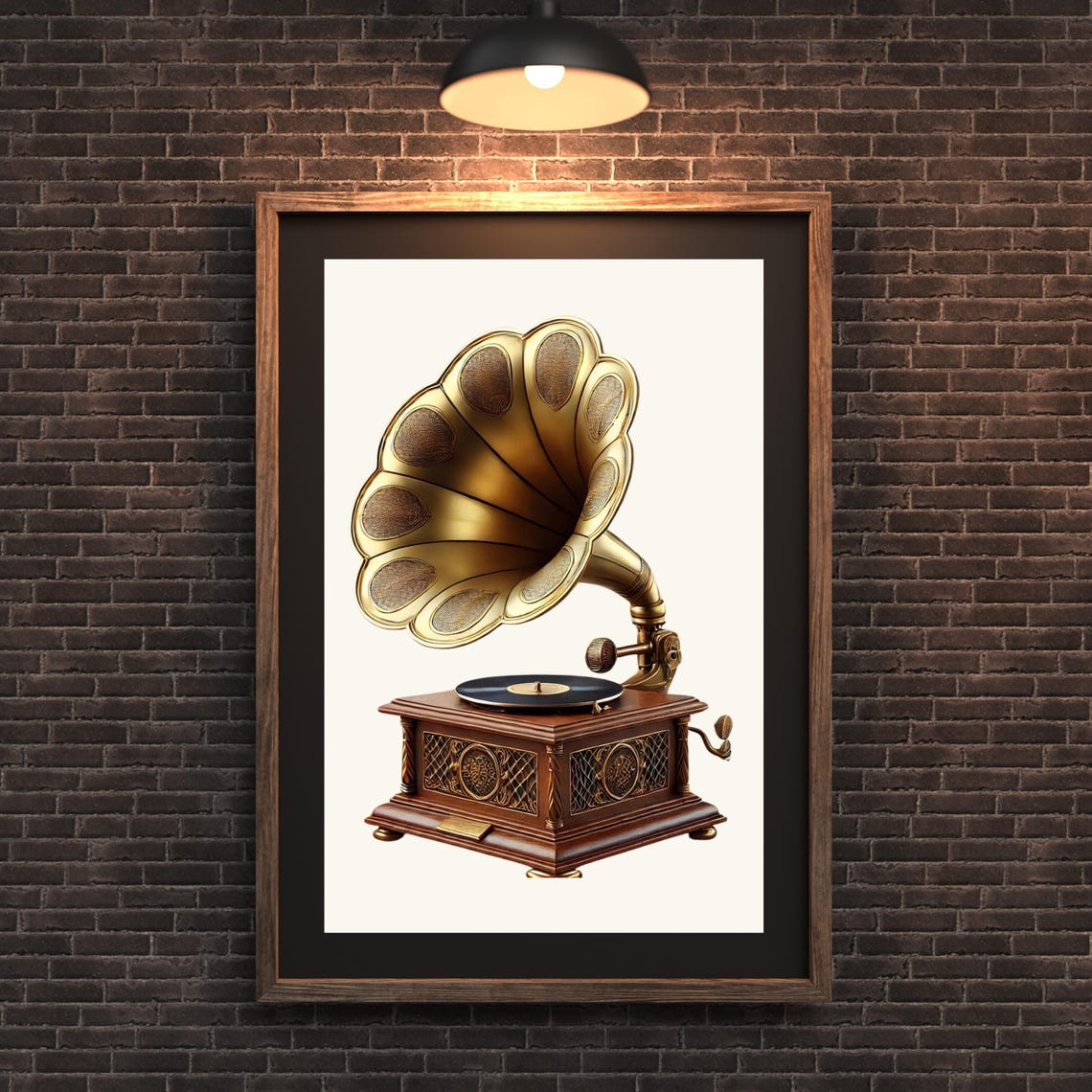 Vintage Brass Horn Gramophone Retro Music Room Gallery Poster - Image 7