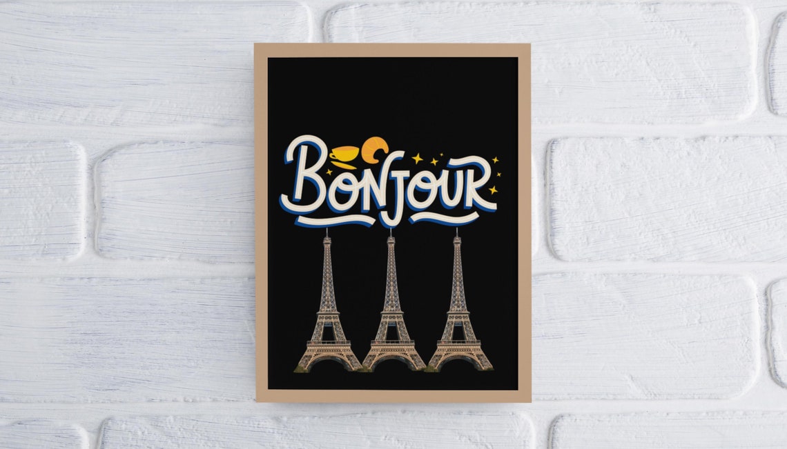 Bonjour Paris Colorful Eiffel Tower Trio Typography on Black Poster - Image 2