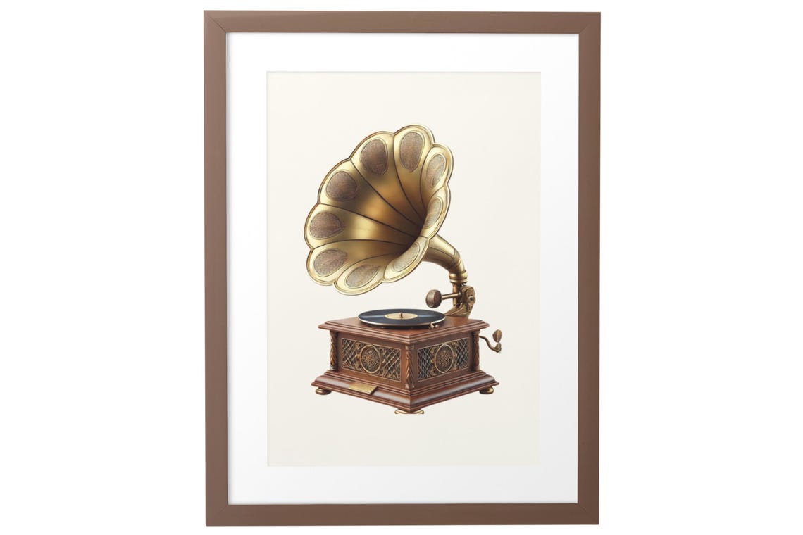 Vintage Brass Horn Gramophone Retro Music Room Gallery Poster - Image 2