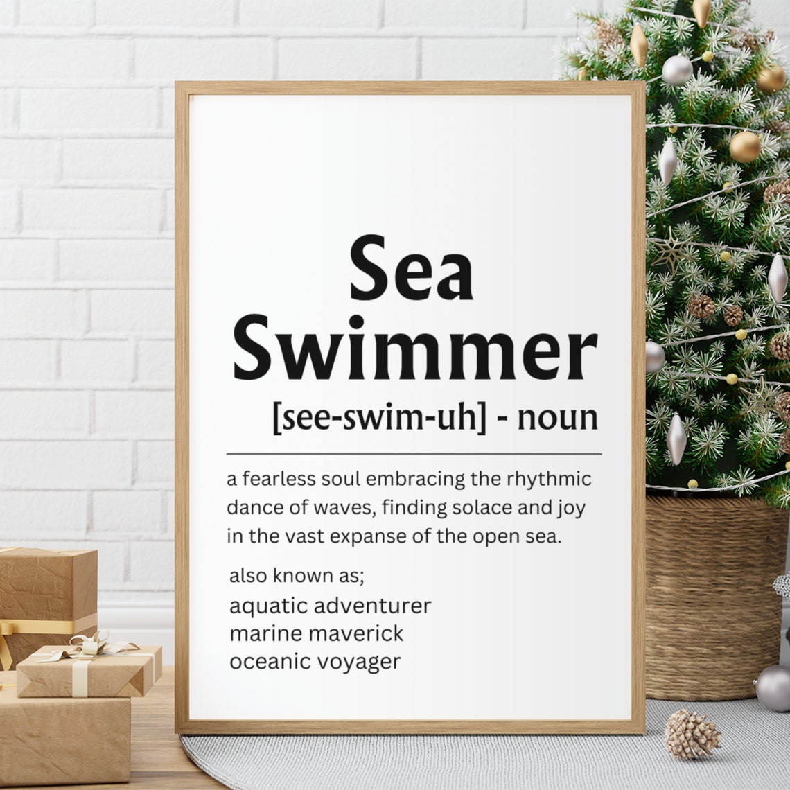 Sea Swimmer Definition Minimalist Typography Ocean Gift Poster