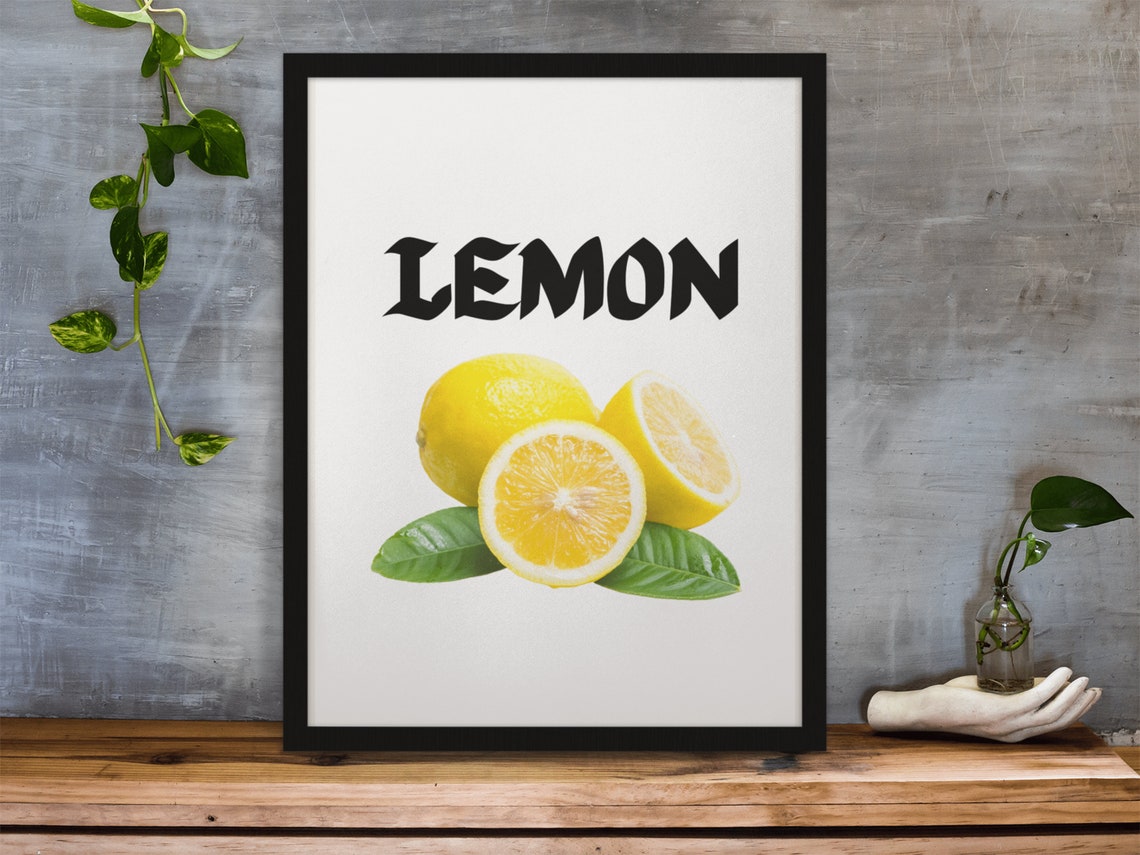 Lemon Bold Typography Fresh Citrus Kitchen Fruit Poster Decor
