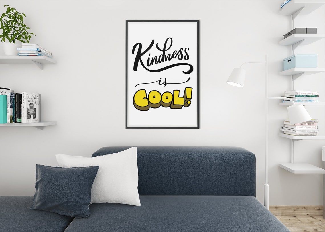 Kindness Is Cool Script Bubble Letter Yellow Kids Room Poster - Image 2