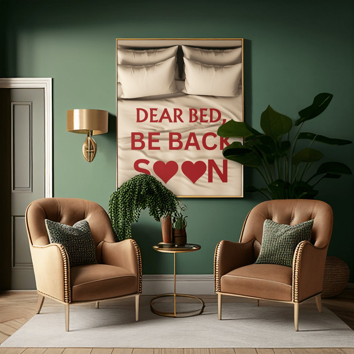 Dear Bed Be Back Soon Funny Heart Bedroom Quote Above Bed Wall Poster - Image 2