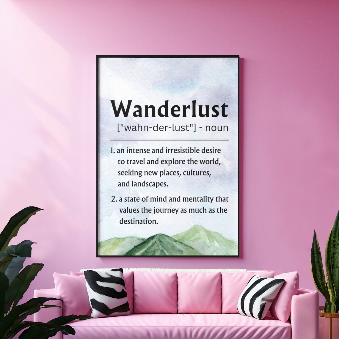 Wanderlust Definition Travel Quote Watercolor Mountain Adventure Poster - Image 6