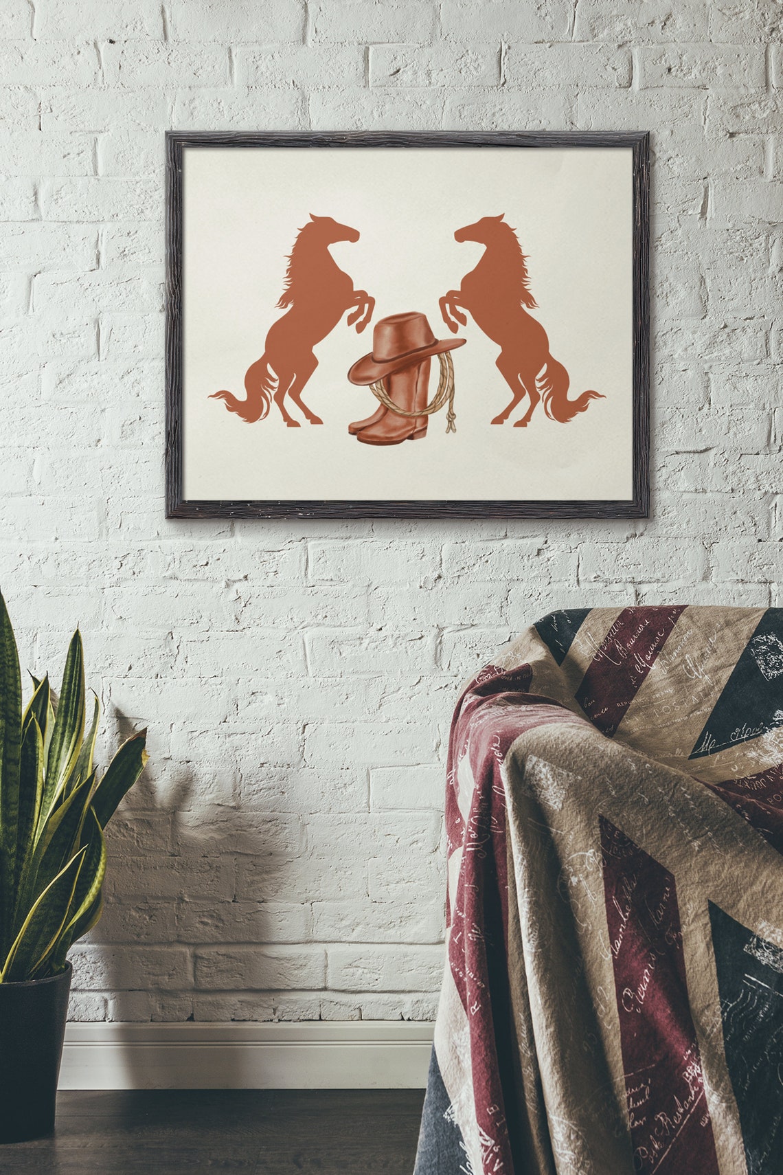 Western Cowboy Boots Hat Horses Silhouette Rustic Art Poster - Image 5