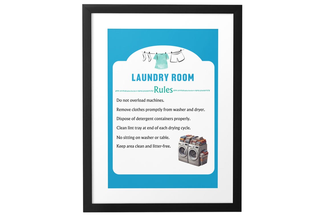 Laundry Room Rules Blue Sign Washer Dryer Etiquette Wall Poster - Image 3