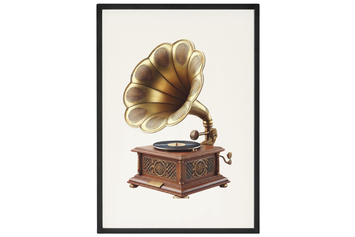 Vintage Brass Horn Gramophone Retro Music Room Gallery Poster