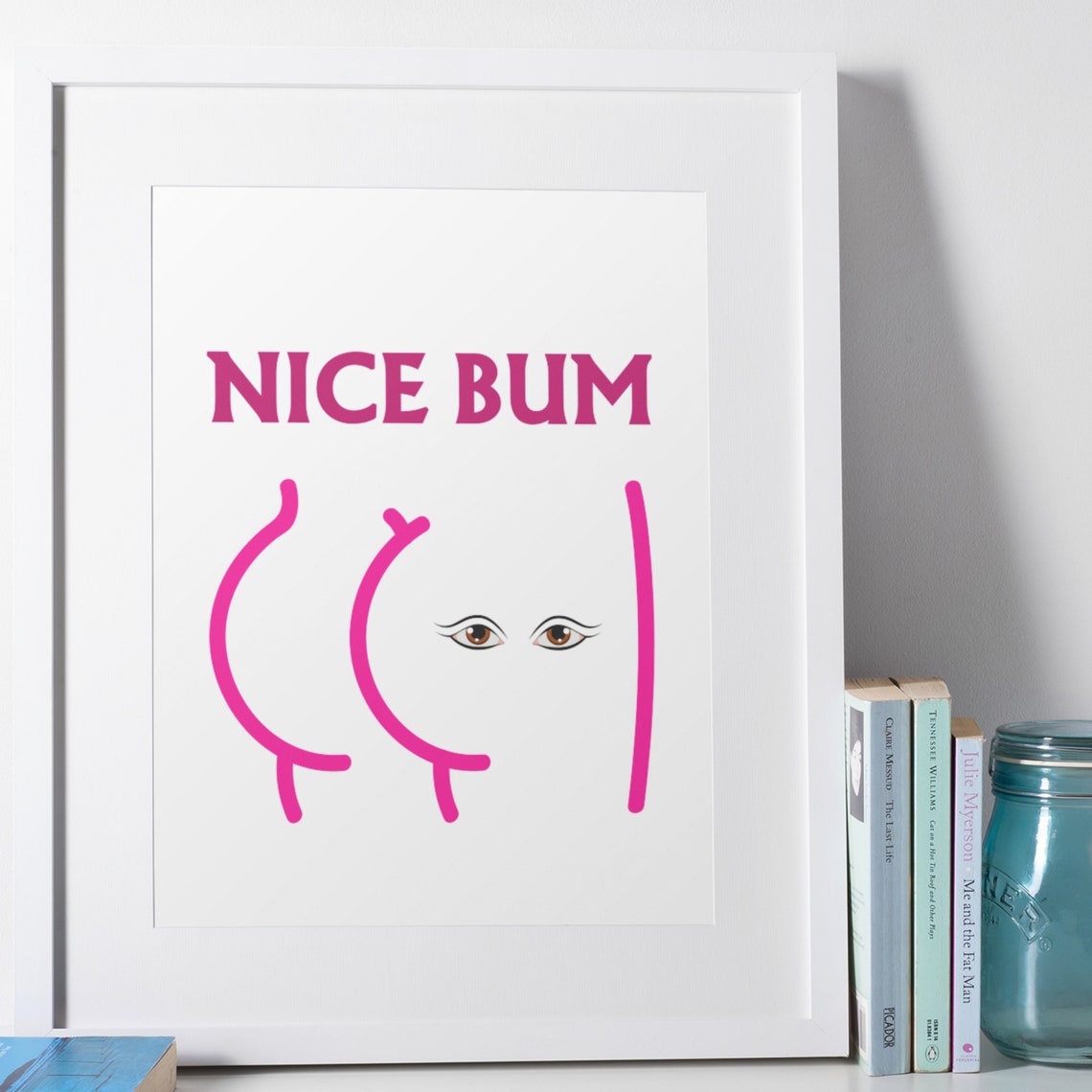 Nice Bum Magenta Bold Minimalist Line Art Cheeky Bathroom Poster - Image 3