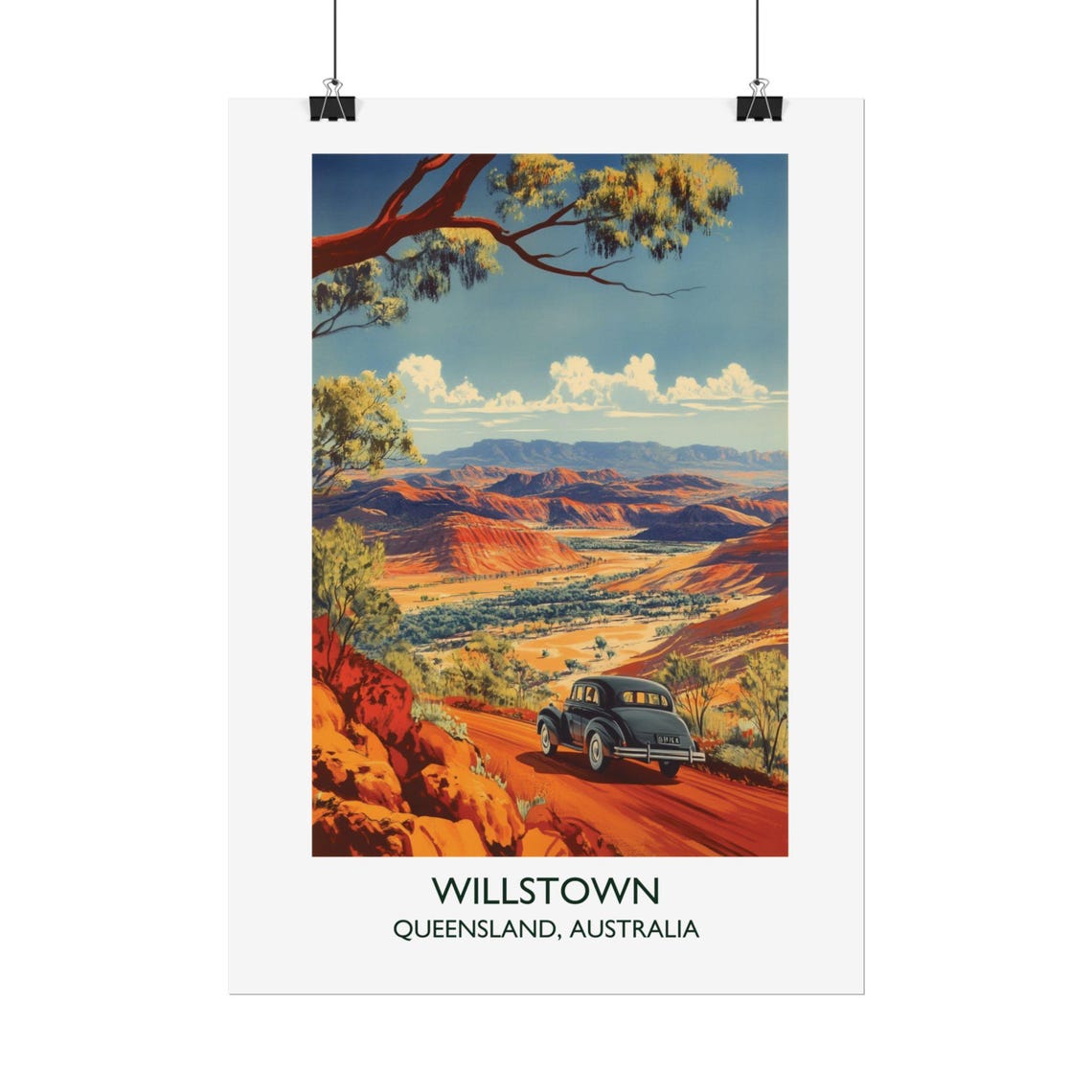Willstown Queensland Australia Outback Vintage Car Travel Poster - Image 2