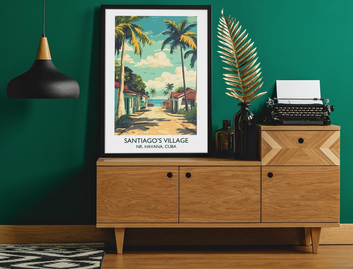 Santiago Village Near Havana Cuba Palm Street Vintage Travel Poster - Image 2