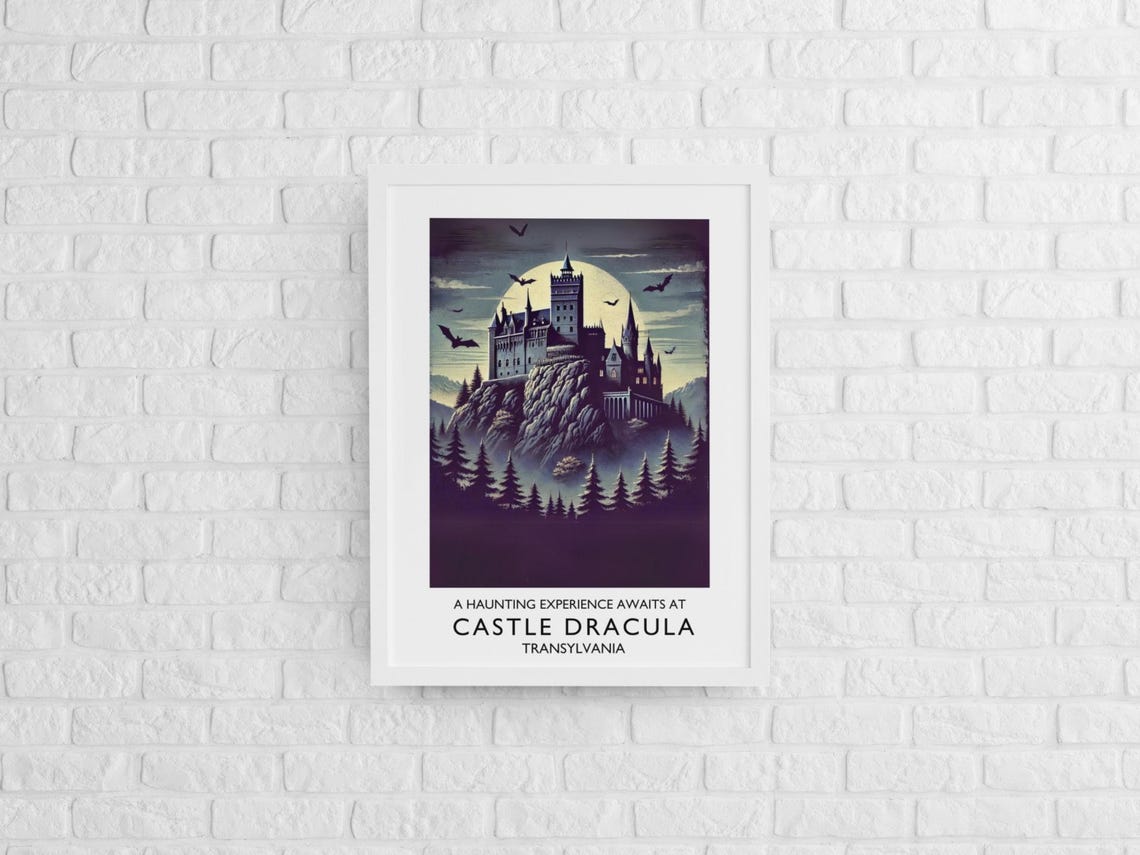 Castle Dracula Transylvania Full Moon Bats Gothic Horror Travel Poster - Image 2