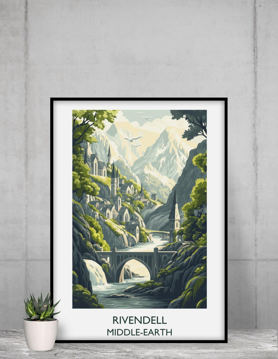 Rivendell Middle Earth Elven City Waterfall Bridge Fantasy Travel Poster - Image 2