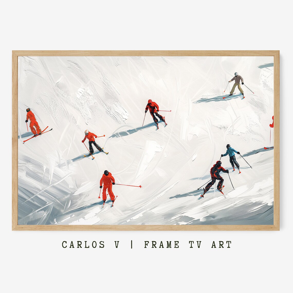 Group Of Skiers White Slope Overhead View Winter Sports Painting Poster