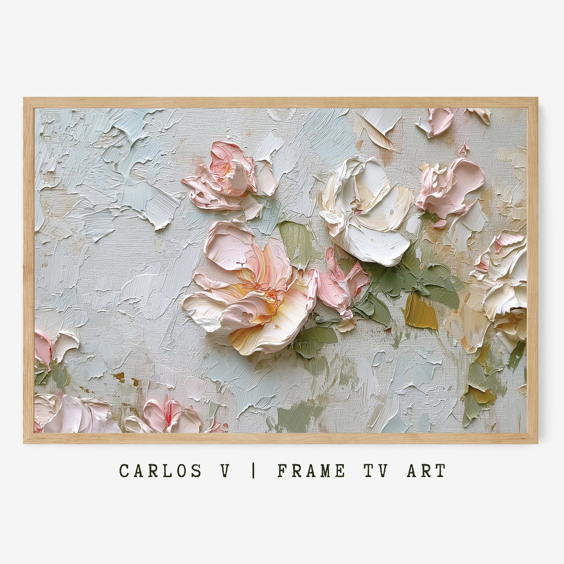 Blush Pink Peony Flowers Textured Impasto Frame TV Art Poster
