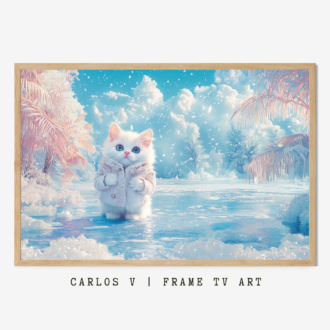 Kitten In A Cream Coat Standing On Ice In A Winter Wonderland Poster
