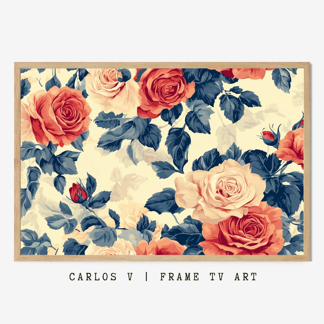 Romantic Vintage Roses Pattern in Coral and Cream Floral Poster